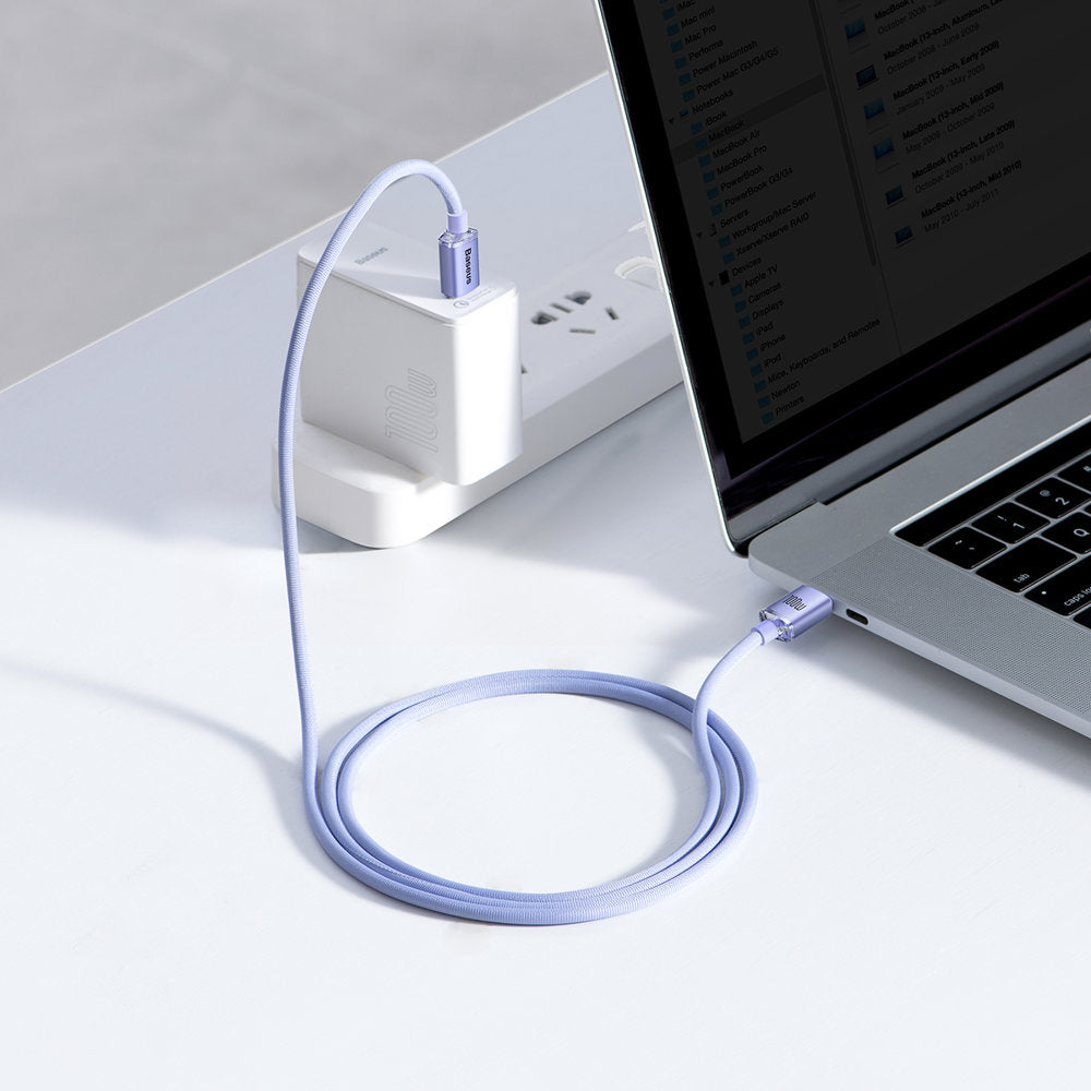 USB-C кабел за данни и зареждане - USB-C Baseus Crystal Shine Series, 100W, 1,2 м, лилав CAJY000605