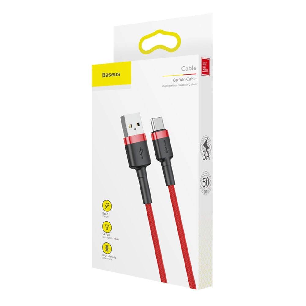 Кабел за данни и зареждане USB-A - USB-C Baseus Cafule, 60W, 0.5m, Червен CATKLF-A09