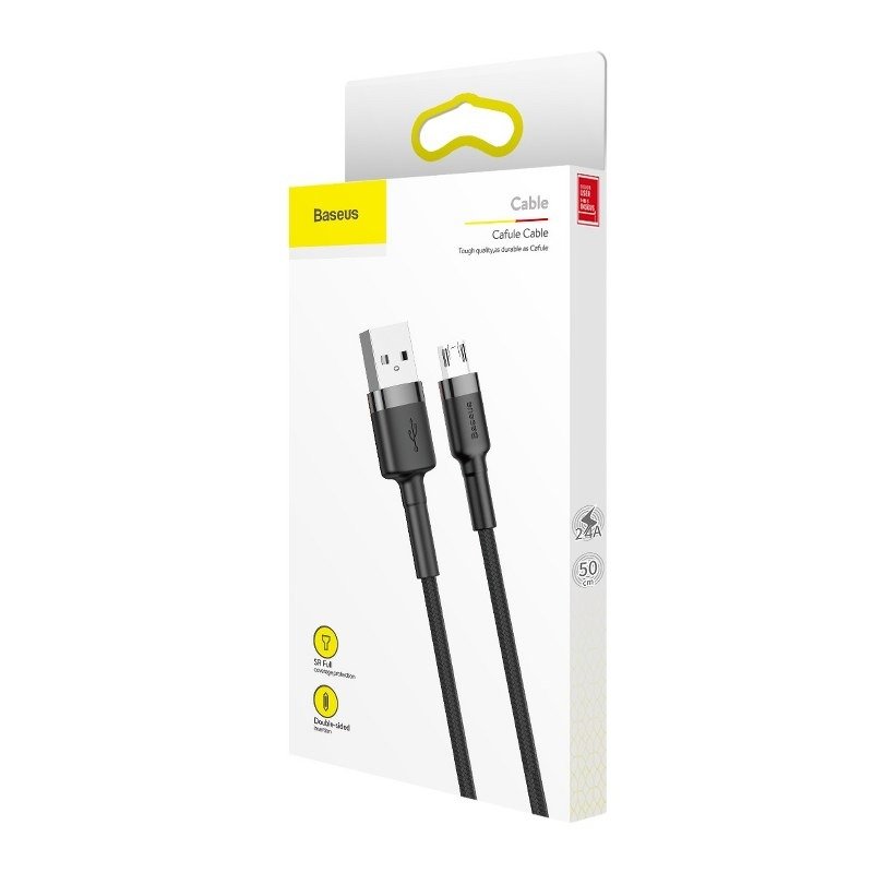 Кабел за данни и зареждане USB-A - microUSB Baseus Cafule, 18W, 0.5m, Сив CAMKLF-AG1