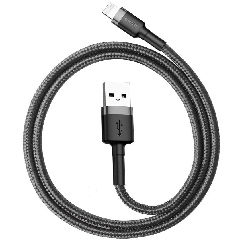 Кабел за данни и зареждане USB-A - Lightning Baseus Cafule, 18W, 0.5m, Сив CALKLF-AG1