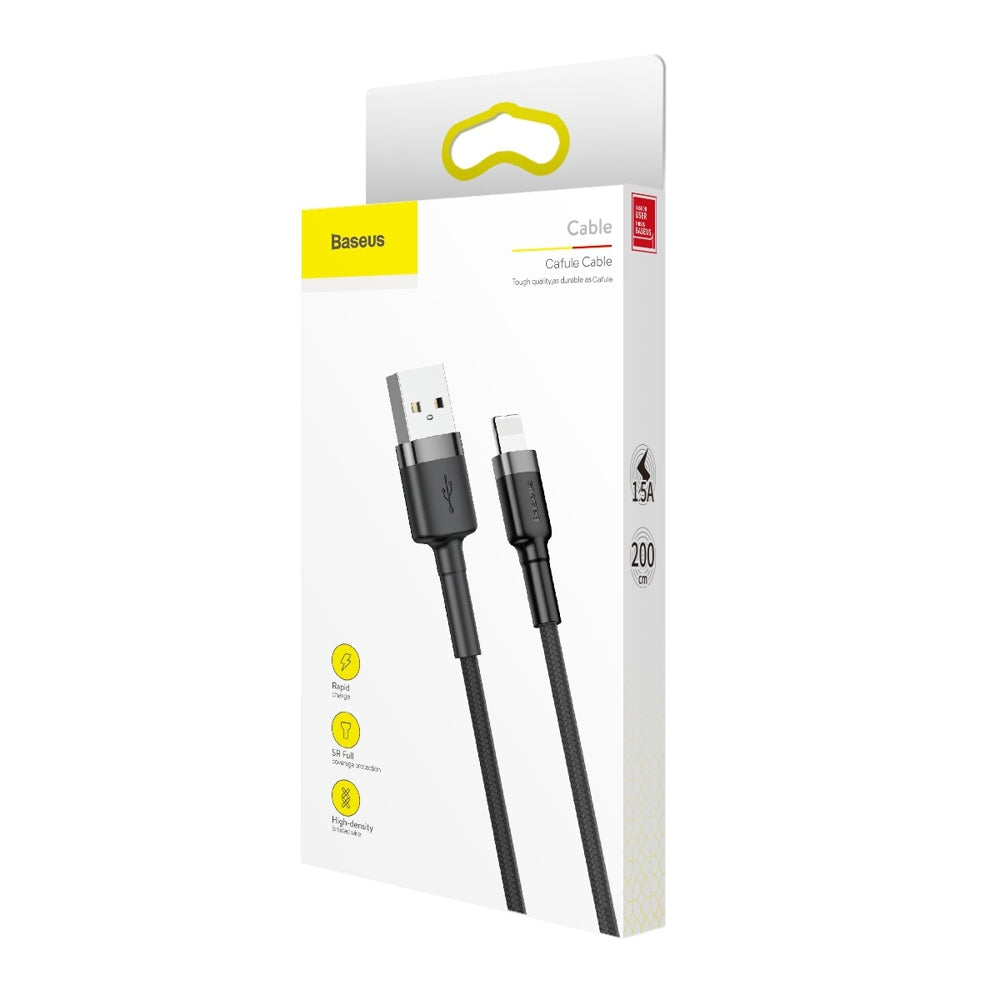 Кабел за данни и зареждане USB-A - Lightning Baseus Cafule, 18W, 2m, Сив CALKLF-CG1