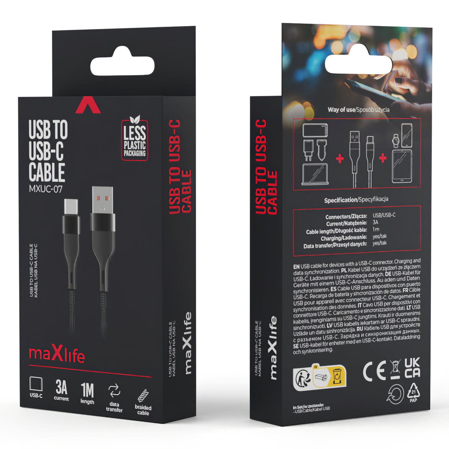 USB-A към USB-C MaXlife MXUC-07, 20W, 1m, черен
