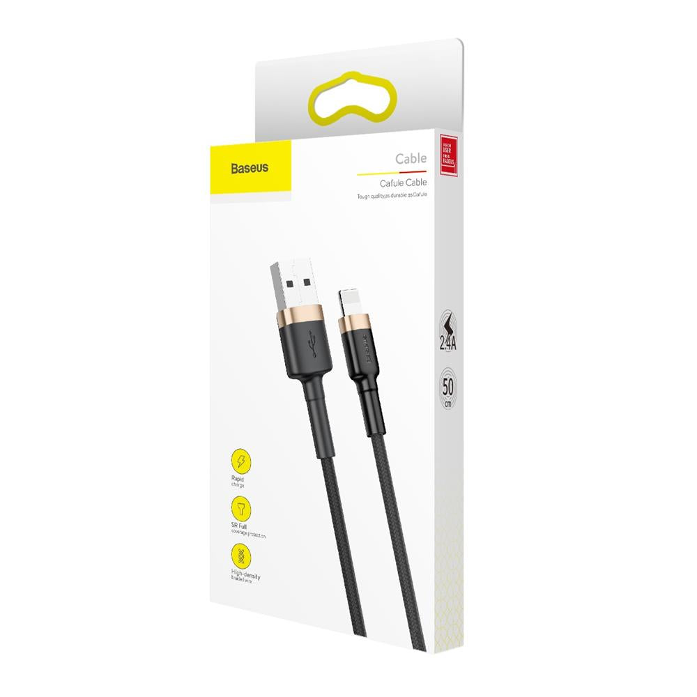 Кабел за данни и зареждане USB-A - Lightning Baseus Cafule, 18W, 1м, Златист CALKLF-BV1