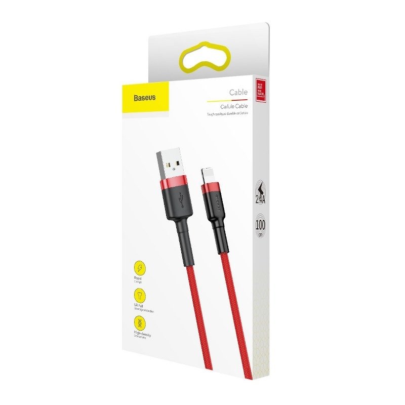 Кабел за данни и зареждане USB-A - Lightning Baseus Cafule, 18W, 1m, Червен CALKLF-B09