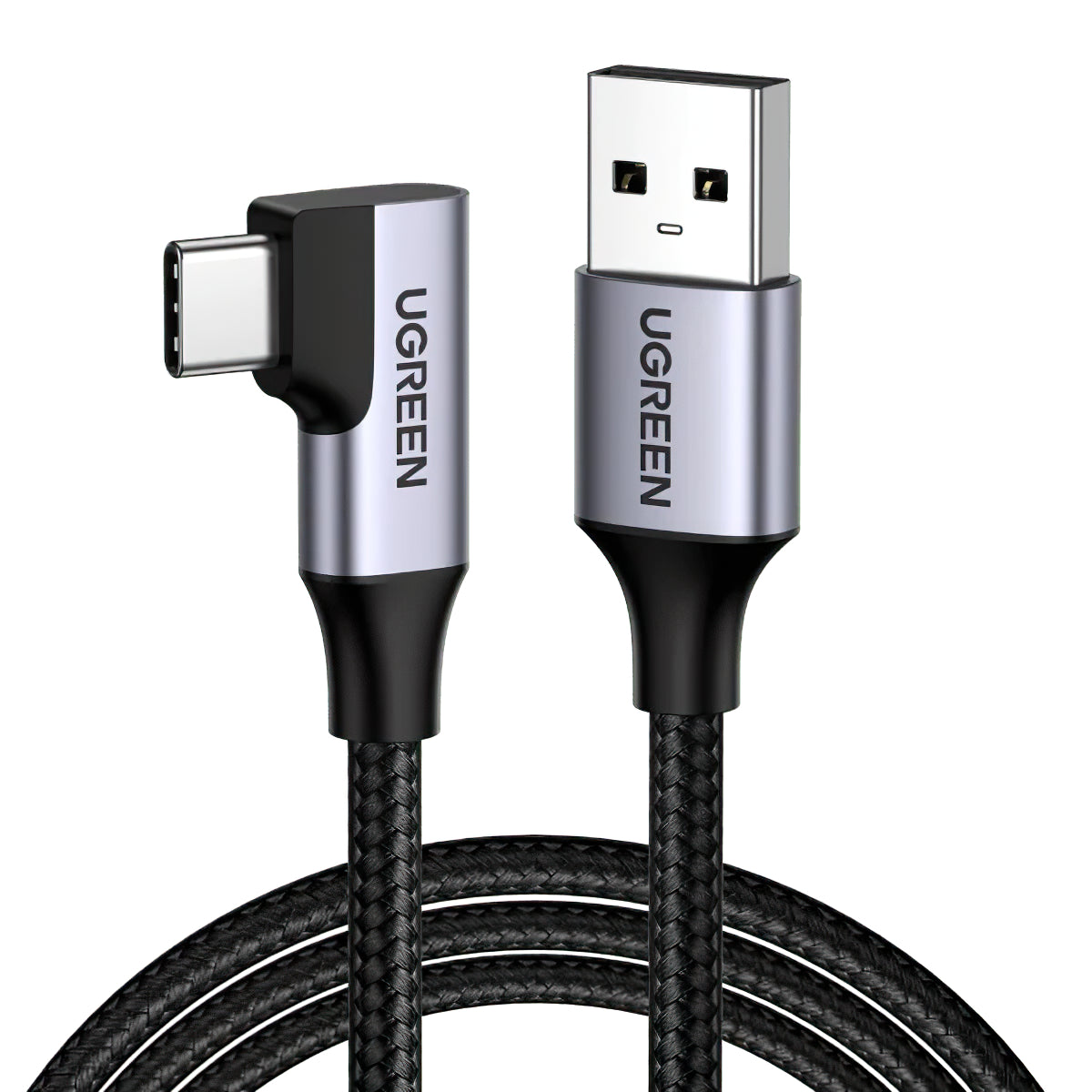 Кабел за данни и зареждане USB-A - USB-C UGREEN US385 ъглов, 60W, 1 м, сив