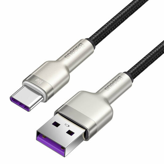 Кабел за данни и зареждане USB-A - USB-C Baseus Cafule Metal Series, 66W, 0.25m, Черен CAKF000001