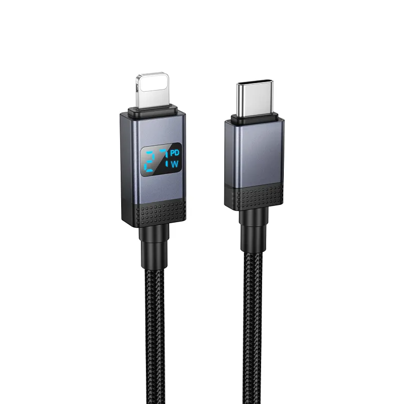 Кабел за данни и зареждане USB-C - Lightning HOCO X118 Display, 27W, 1m, Черен