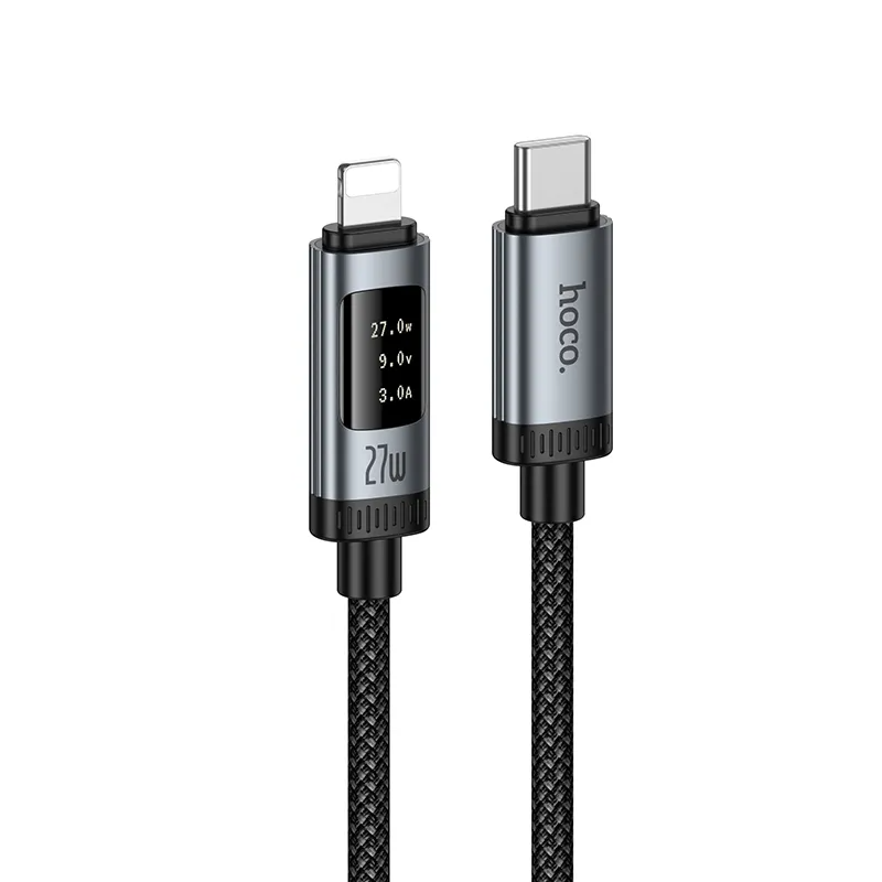 Кабел за данни и зареждане USB-C - Lightning HOCO Display U148, 27W, 1.2m, Черен