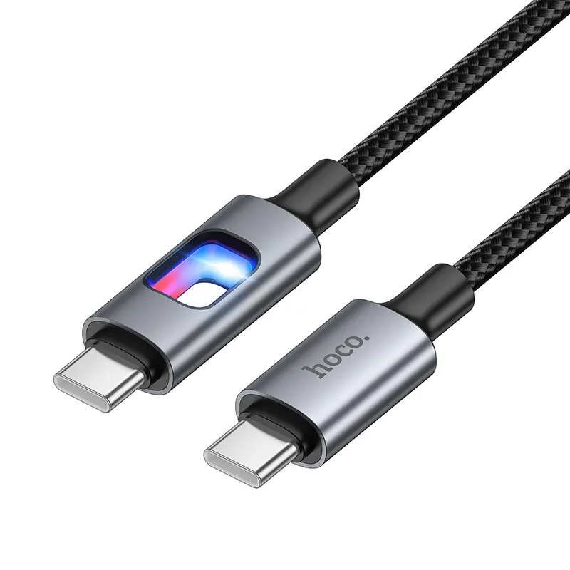 Кабел за данни и зареждане USB-C - USB-C HOCO U144 Led, 60W, 1.2м, Черен