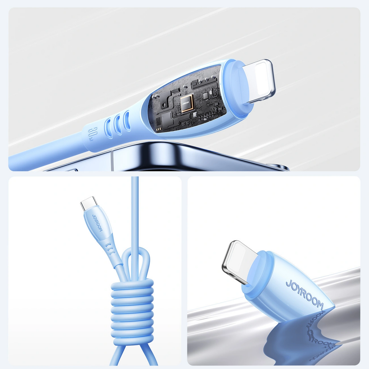 Кабел за данни и зареждане USB-C - Lightning Joyroom S-A59 Vibrant, 30W, 1.2m, Син
