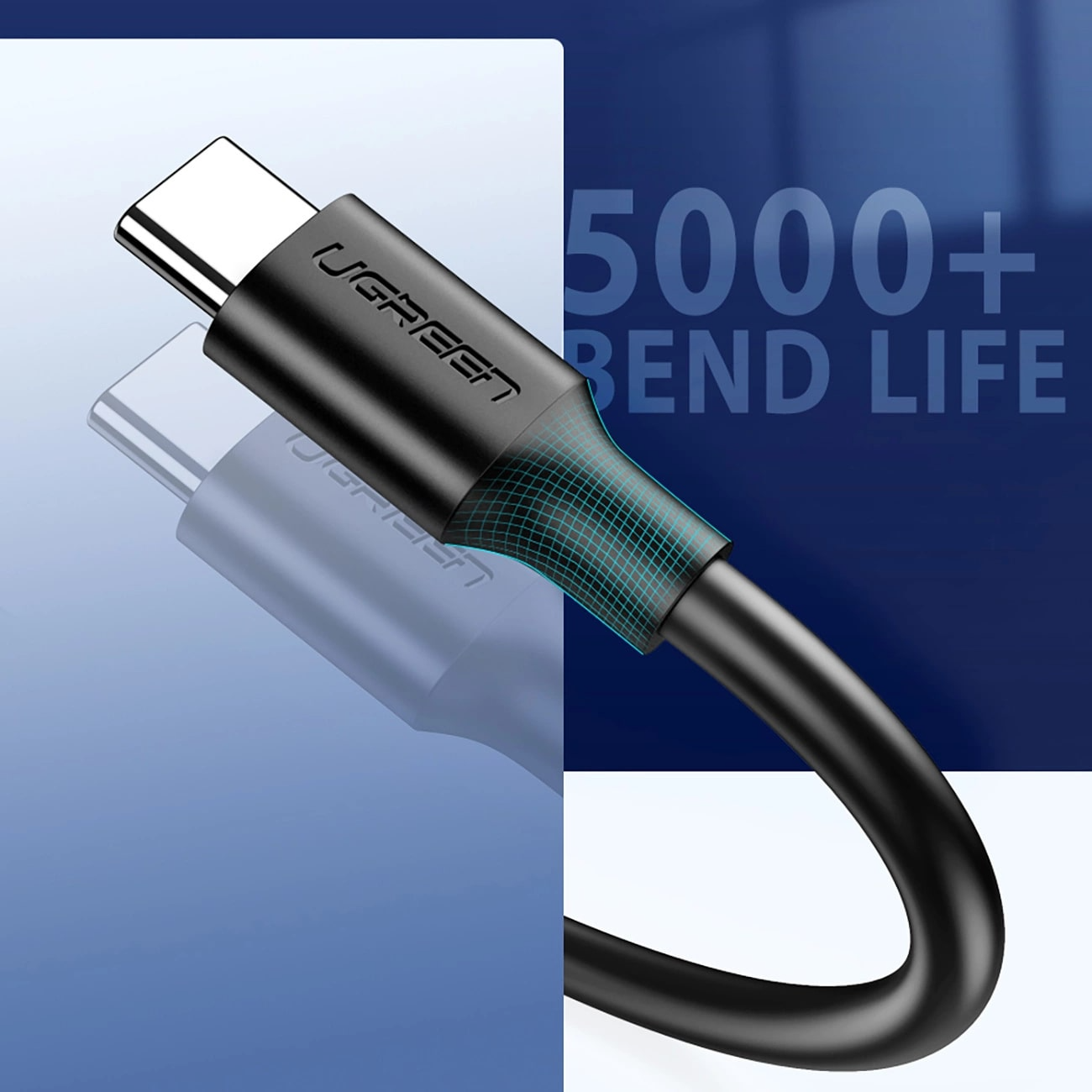 Кабел за данни и зареждане USB-A - USB-C UGREEN US184, 18W, 0.5m, Черен