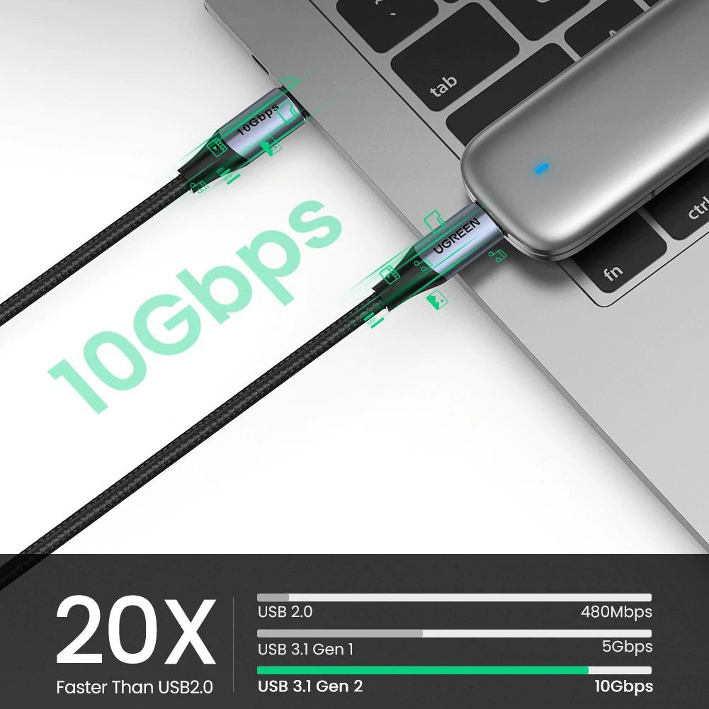 USB-C кабел за данни и зареждане - USB-C UGREEN US355, 100W, 1m, черен