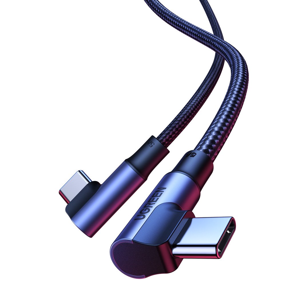 USB-C кабел за данни и зареждане - USB-C UGREEN US335 ъглов, 100W, 1m, черен