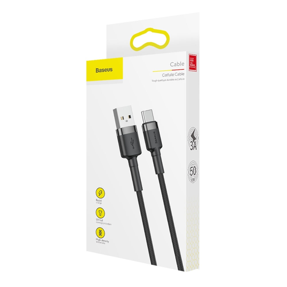 Кабел за данни и зареждане USB-A - USB-C Baseus Cafule, 60W, 0.5m, Черен CATKLF-AG1