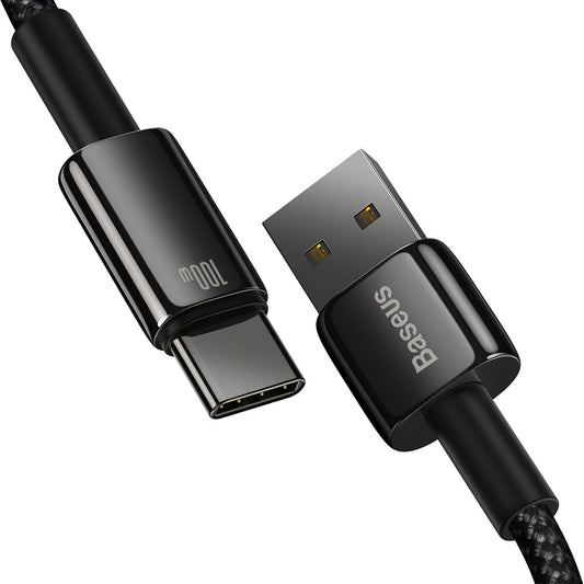 Кабел за данни и зареждане USB-A - USB-C Baseus Tungsten Tungsten Gold, 100W, 1m, черен CAWJ000001