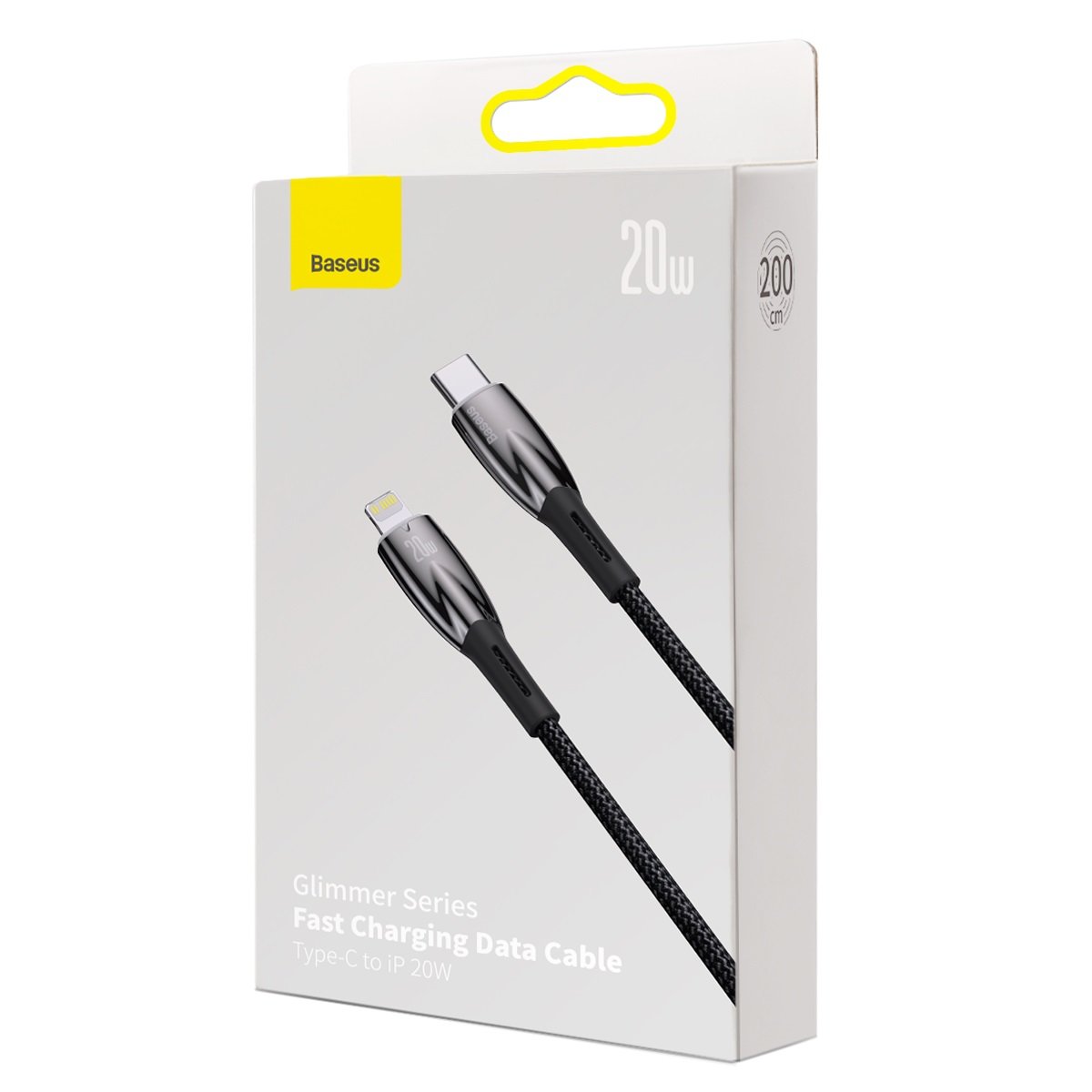 Baseus Glimmer Series USB-C - Lightning кабел за данни и зареждане, 20W, 2m, черен CADH00010101