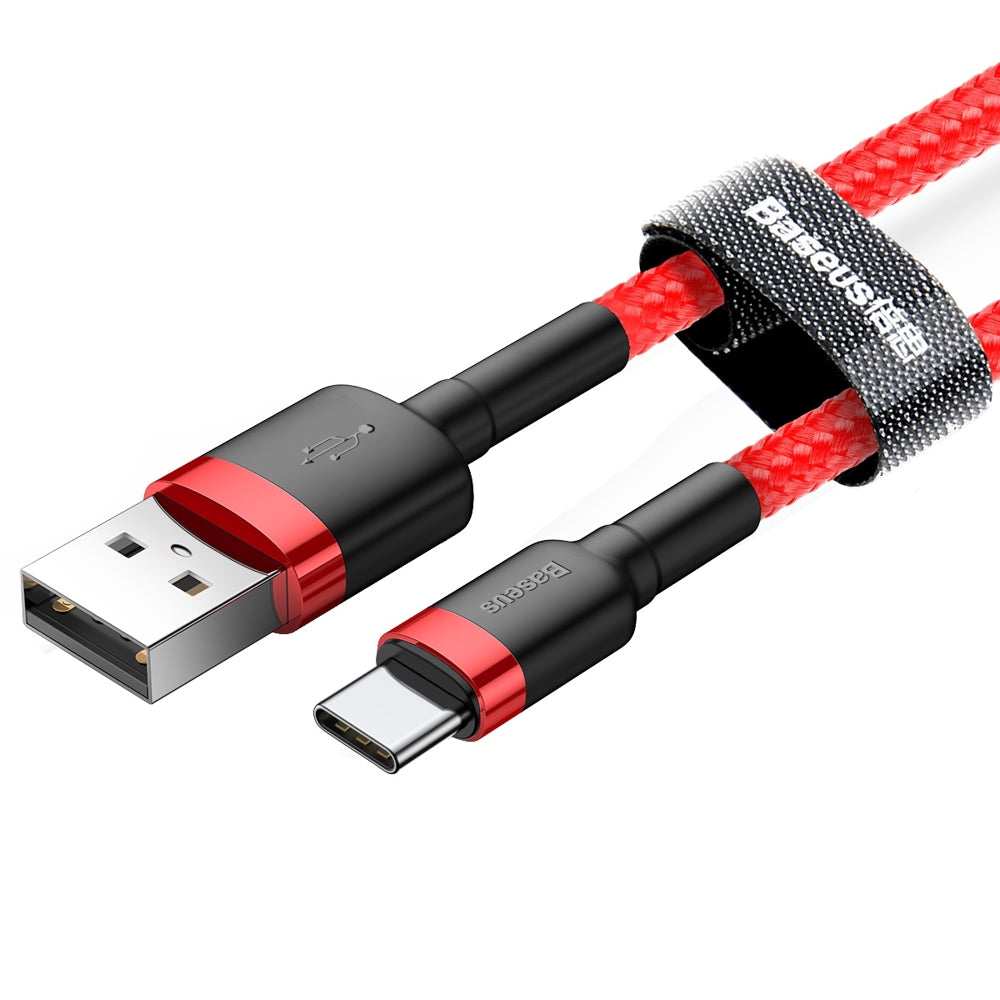 Кабел за данни и зареждане USB-A - USB-C Baseus Cafule, 60W, 0.5m, Червен CATKLF-A09