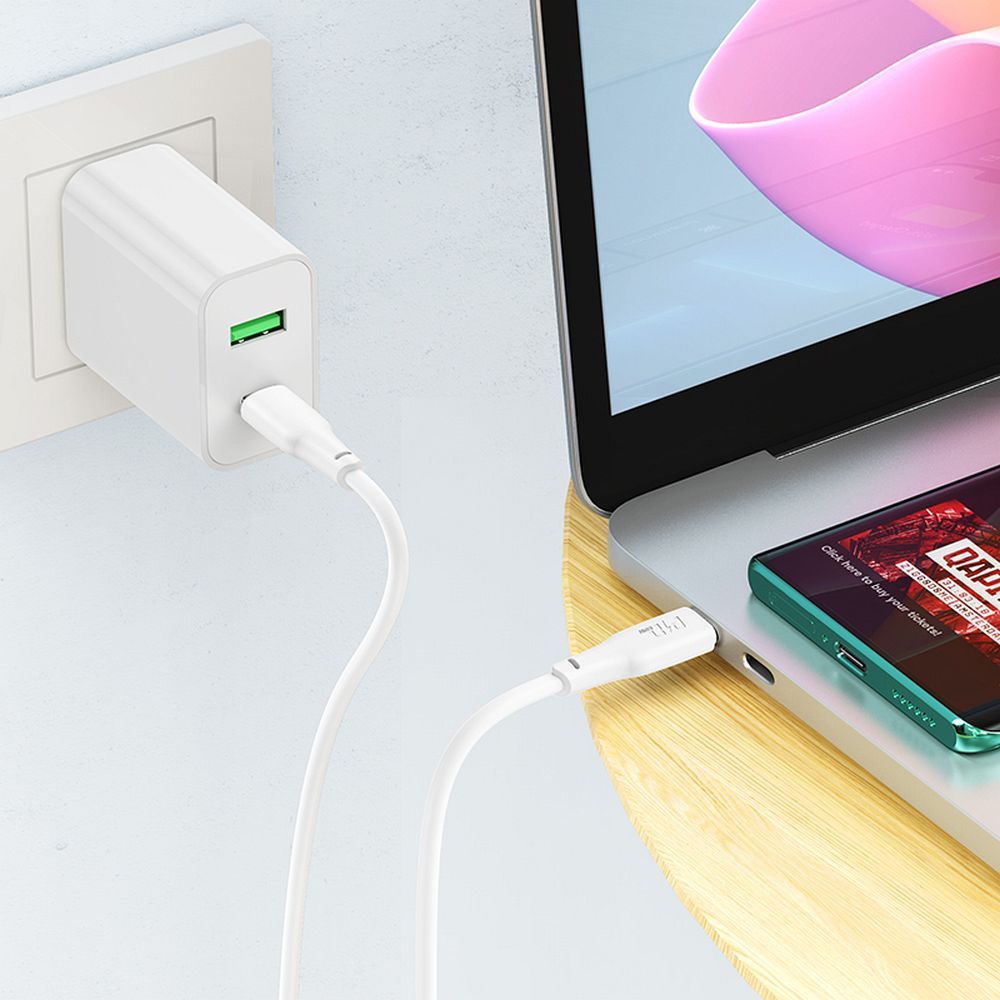 USB-C кабел за данни и зареждане - USB-C HOCO X93, 100W, 1m, бял