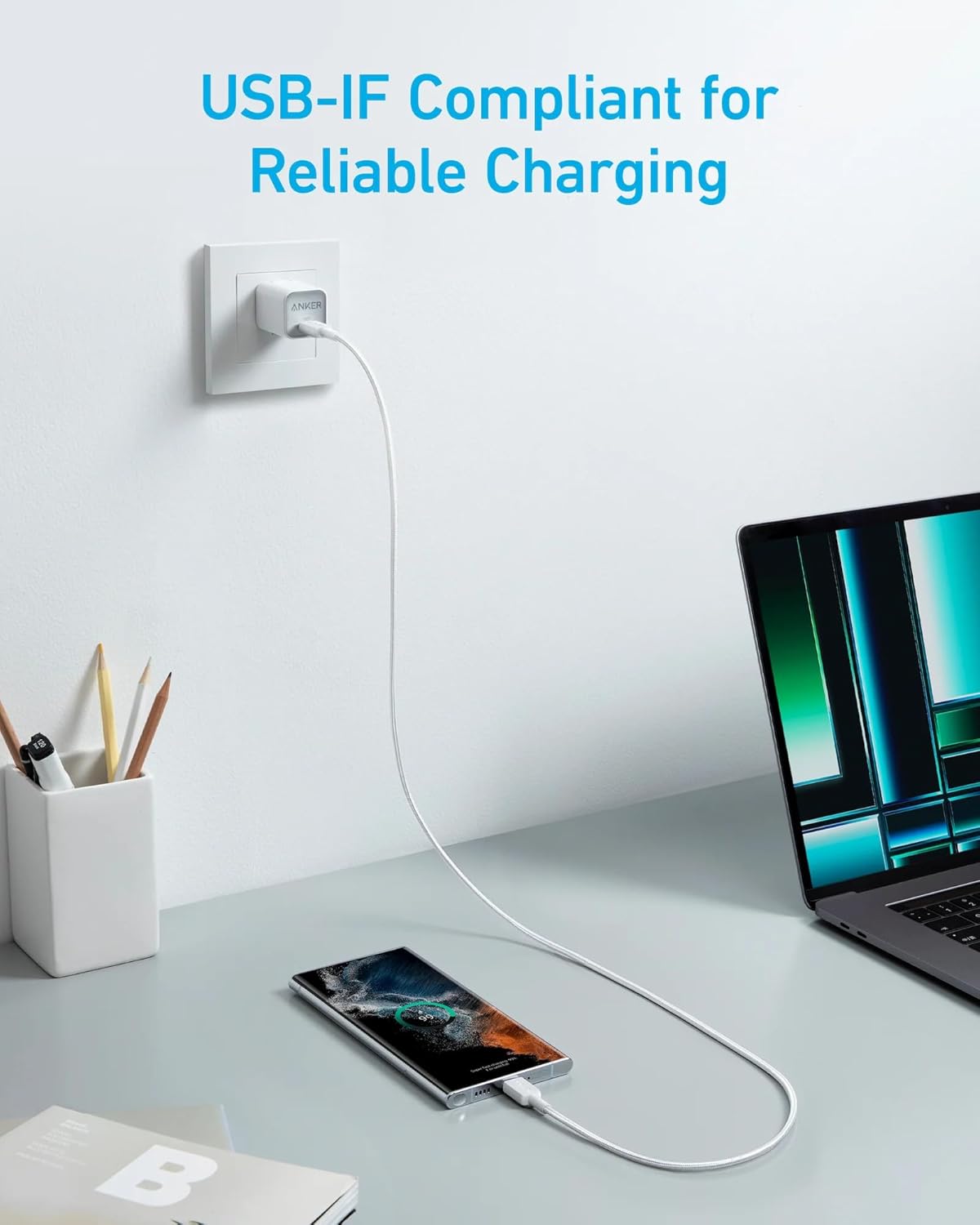 Кабел за данни и зареждане USB-C - USB-C Anker 322, 60W, 0.9m, Бял A81F5G21