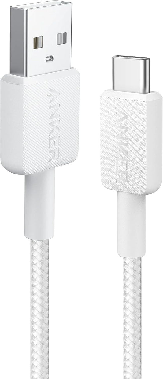 Кабел за пренос на данни и зареждане USB-A - USB-C Anker 322, 18W, 0,9 м, бял A81H5G21