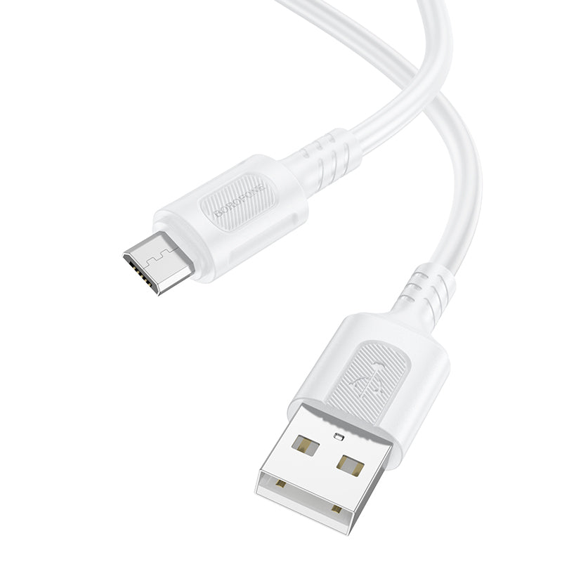 Кабел за данни и зареждане USB-A - microUSB Borofone BX111 Feliz, 18W, 1m, бял