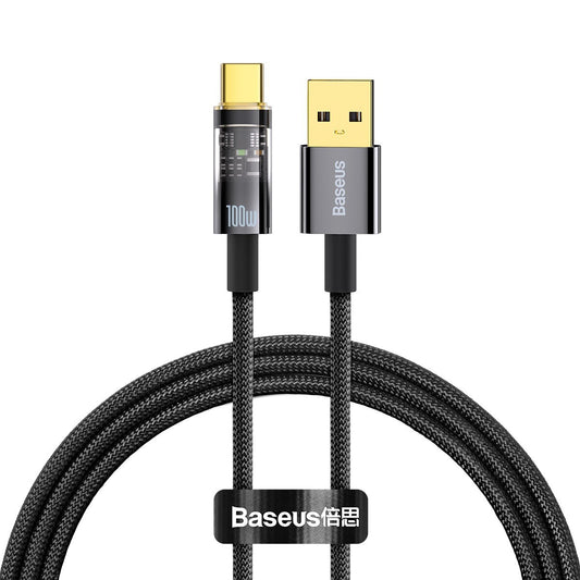 Кабел за пренос на данни и зареждане от USB-A към USB-C Baseus Explorer, 100 W, 1 м, черен CATS000201