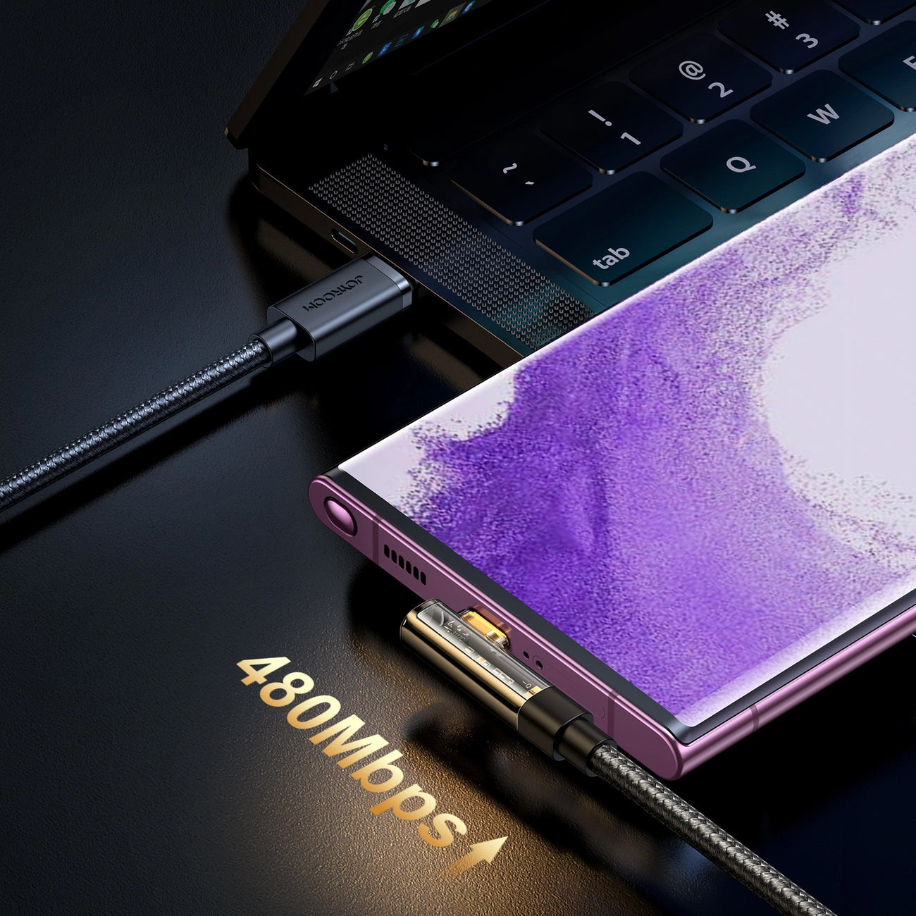 USB-C Data and Charging Cable - USB-C Joyroom S-A6 Angled, 100W, 1.2m, Black