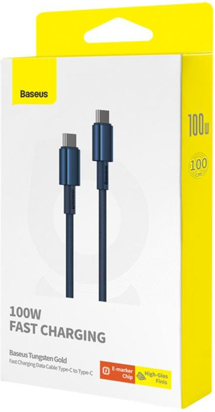 Кабел за данни и зареждане USB-C - USB-C Baseus Tungsten Gold, 100W, 1m, Тъмносин P10319800321-03