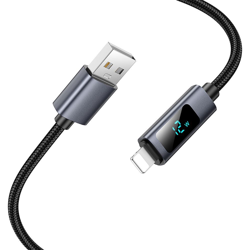 Кабел за данни и зареждане USB-A - Lightning HOCO Display X112, 18W, 1m, Черен