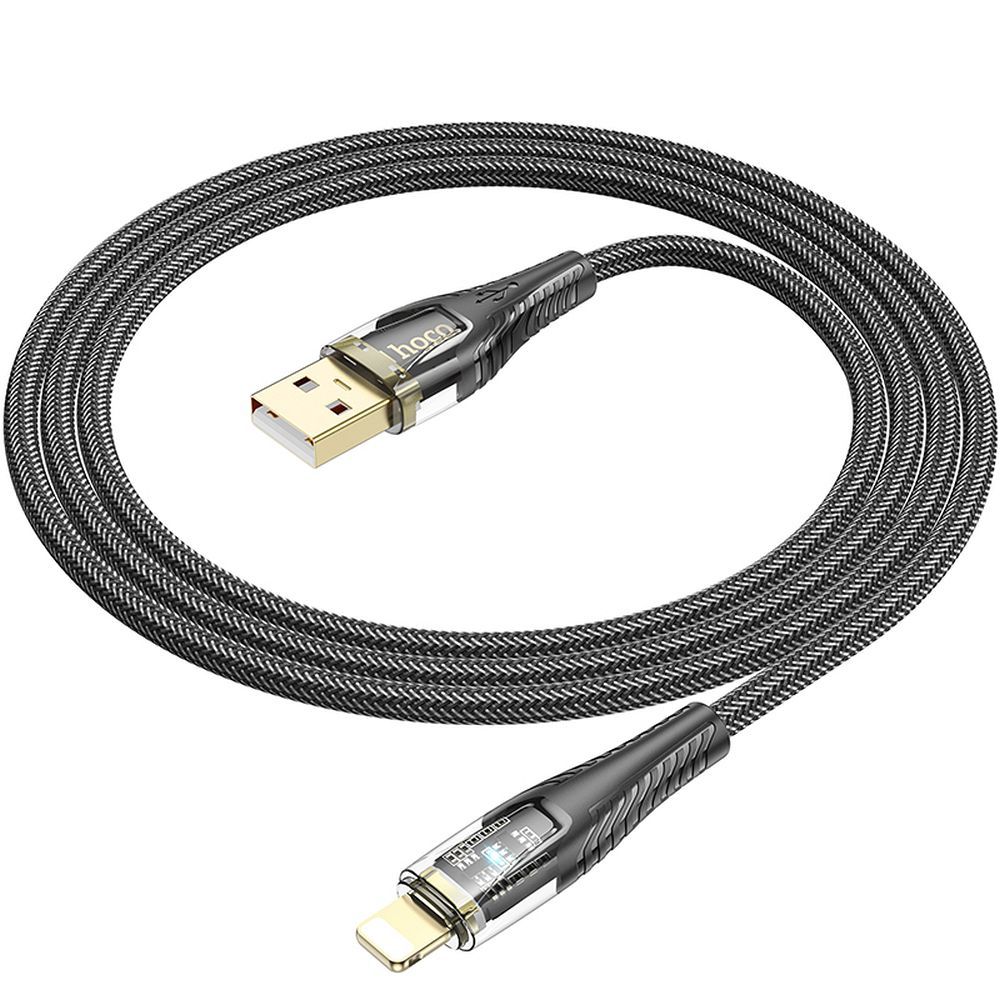 Кабел за данни и зареждане USB-A - Lightning HOCO U121, 18W, 1.2m, Черен