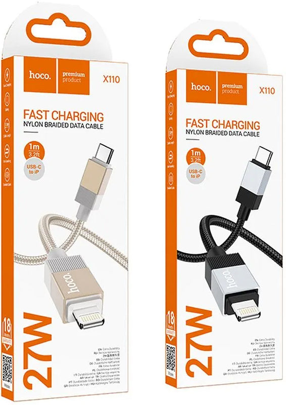 Кабел за данни и зареждане USB-C - Lightning HOCO X110, 27W, 1m, Черен