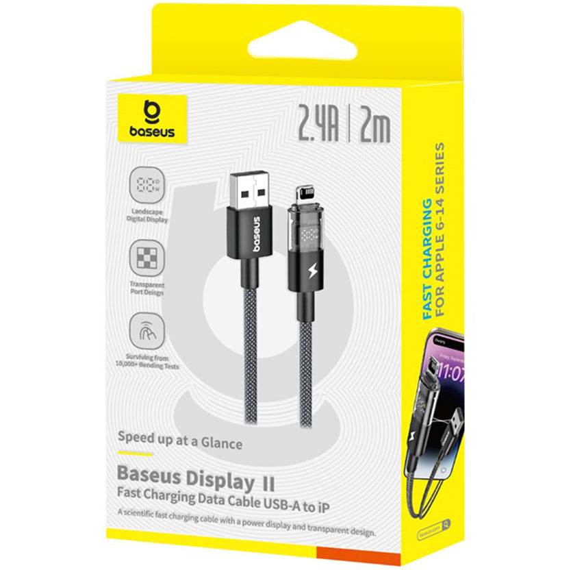 Кабел за данни и зареждане USB-A - Lightning Baseus Display 2, 18W, 2m, Черен P10382700121-01