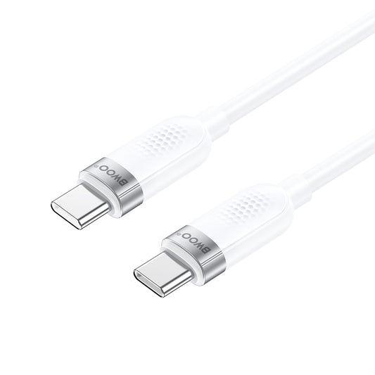 Кабел за данни и зареждане USB-C - USB-C BWOO BO-X315C, 100W, 1m, Бял