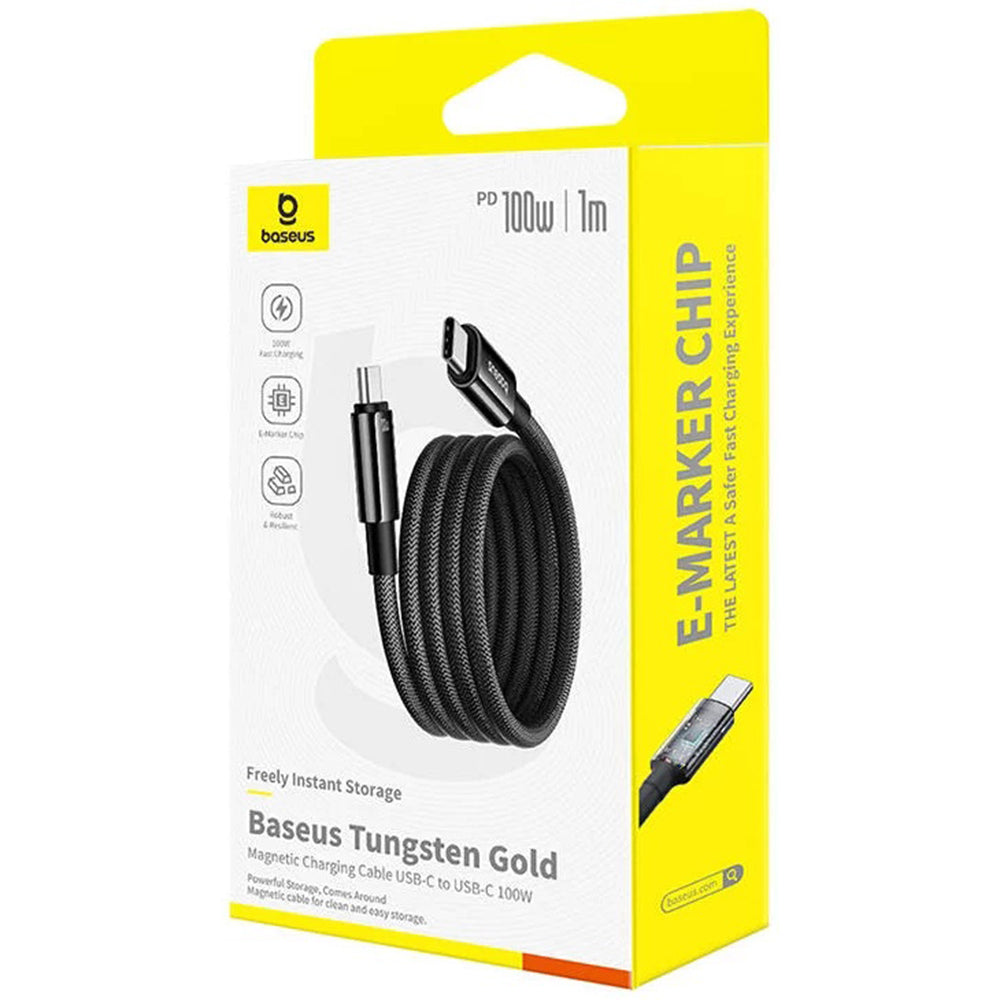 Кабел за данни и зареждане USB-C - USB-C Baseus Tungsten Gold, 100W, 1m, Черен P10319805111-00