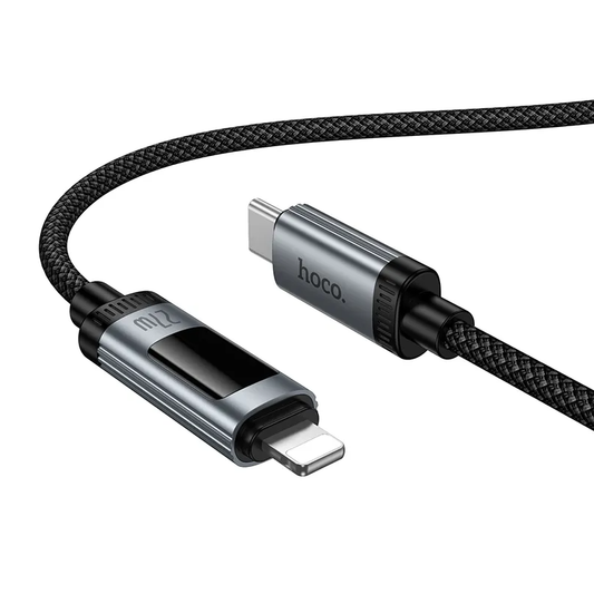 Кабел за данни и зареждане USB-C - Lightning HOCO Display U148, 27W, 1.2m, Черен