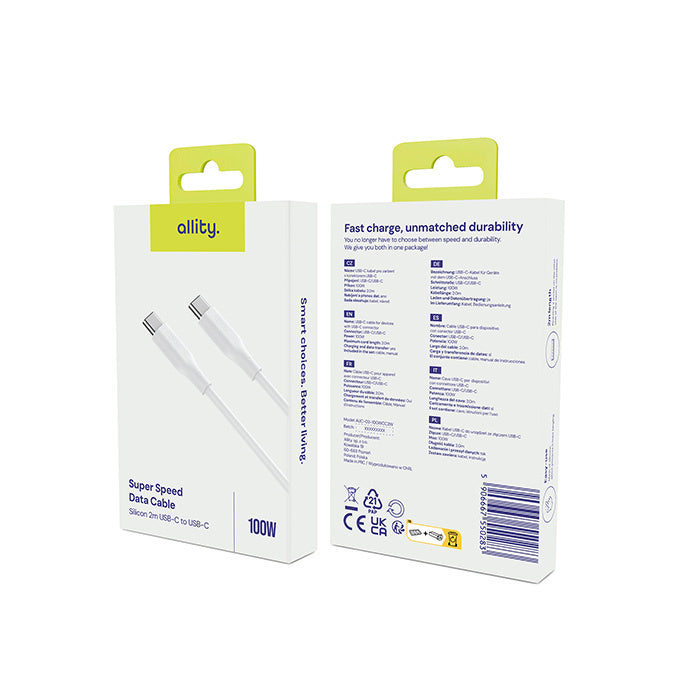 USB-C Data and Charging Cable - USB-C Allity. AUC-02, 100W, 2m, White