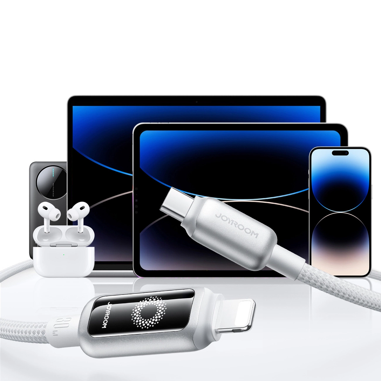 Кабел за данни и зареждане USB-C - Lightning Joyroom S-A55 StarFlight Display, 30W, 1.2m, Бял