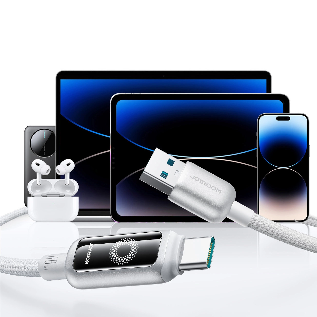 Кабел за данни и зареждане USB-A - USB-C Joyroom S-A55 StarFlight Display, 66W, 1.2m, Бял