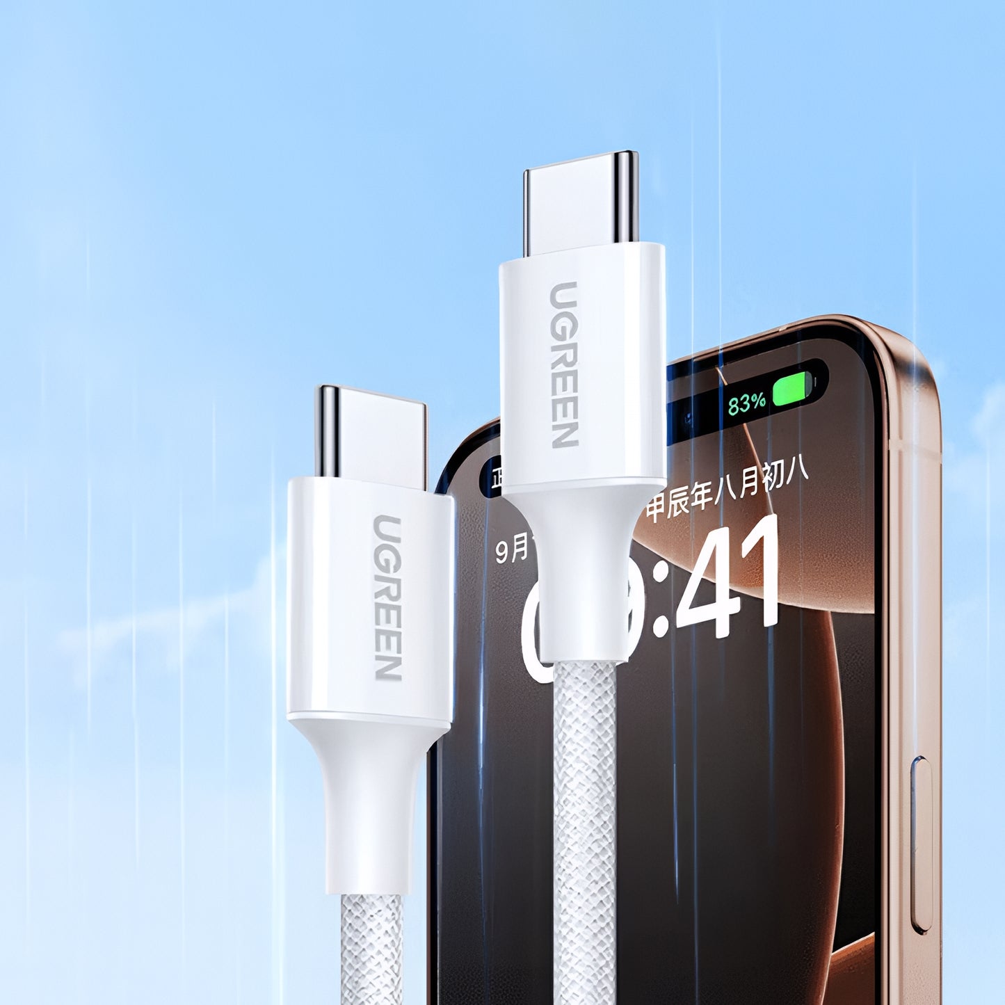 Кабел за данни и зареждане USB-C - USB-C UGREEN L501, 60W, 2m, Бял