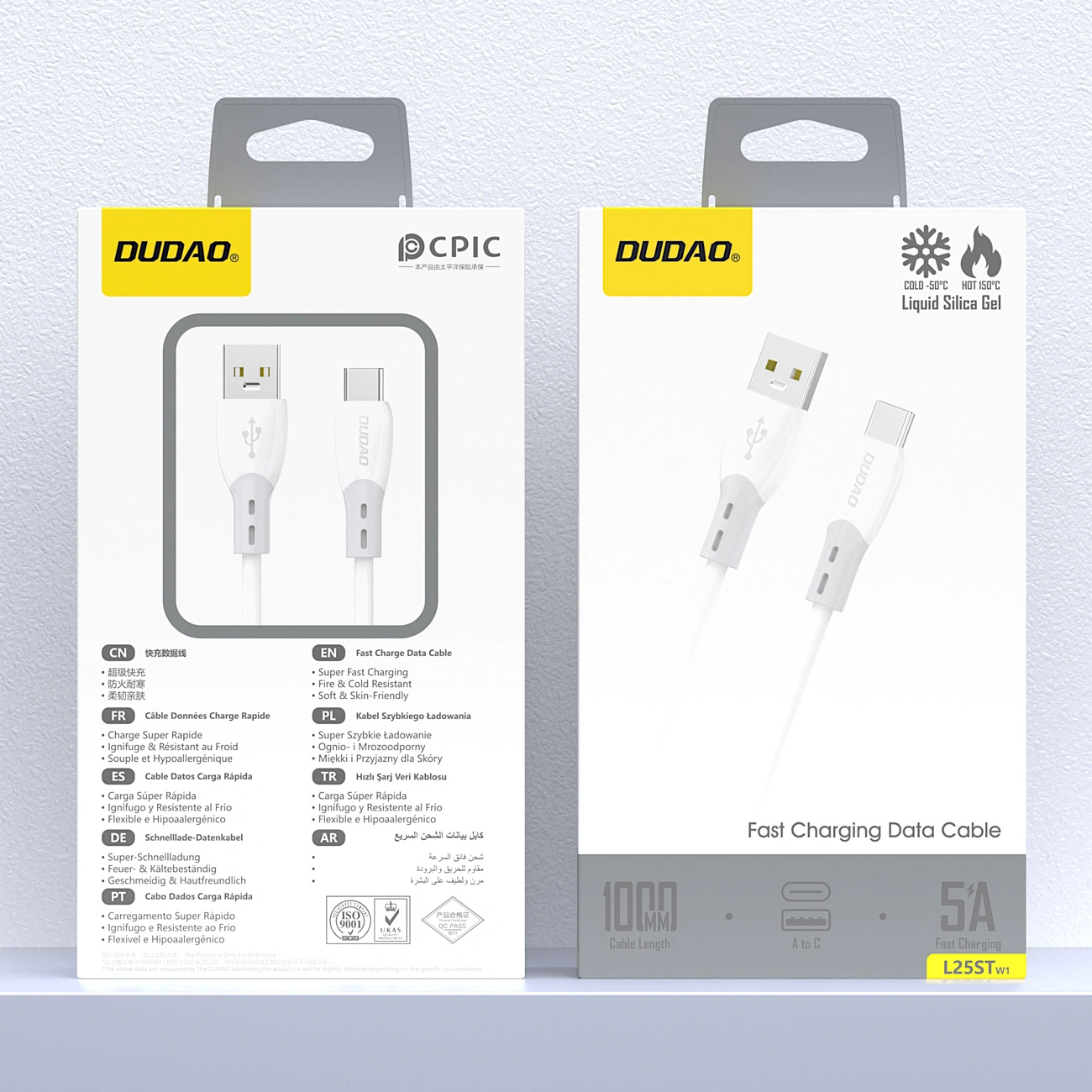 Кабел за данни и зареждане USB-A - USB-C Dudao L25ST, 100W, 1m, Бял