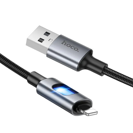 Кабел за данни и зареждане USB-A - Lightning HOCO U144 Led, 18W, 1.2m, Черен