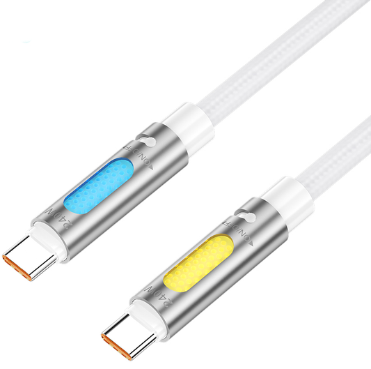Кабел за данни и зареждане USB-C - USB-C BWOO X325C-C Led, 240W, 1.2м, Бял