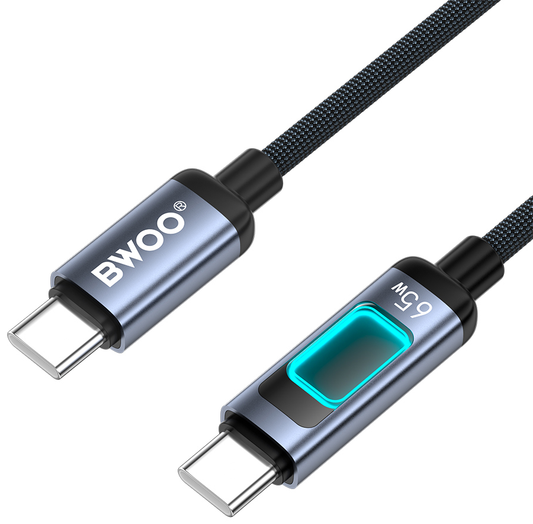 Кабел за данни и зареждане USB-C - USB-C BWOO X324CC Display, 65W, 1м, Черен