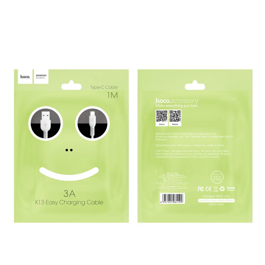 Кабел за данни и зареждане USB-A - USB-C HOCO X13 Easy, 18W, 1m, Черен