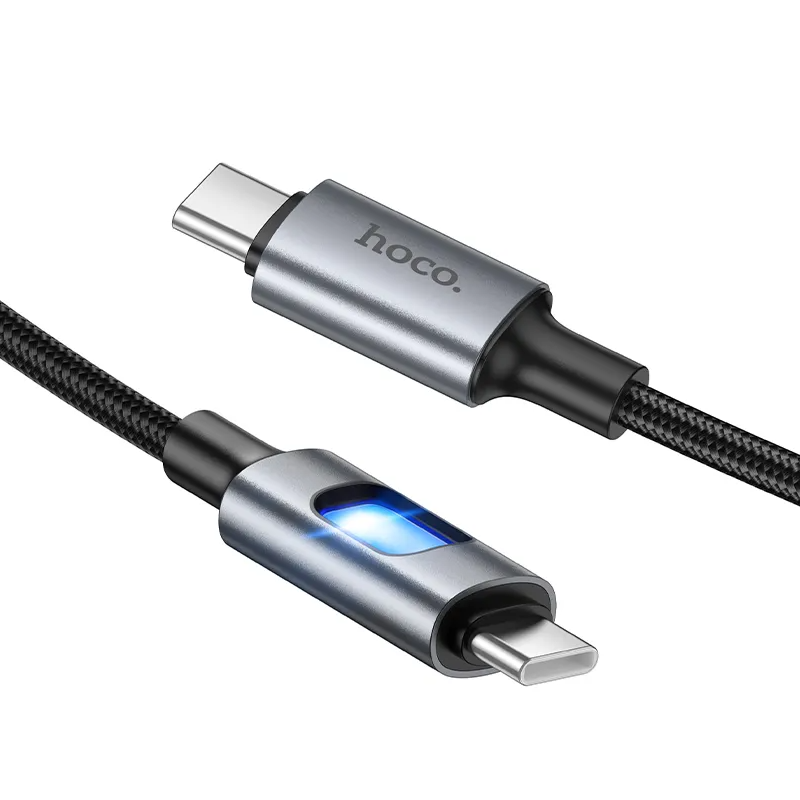 Кабел за данни и зареждане USB-C - USB-C HOCO U144 Led, 60W, 1.2м, Черен