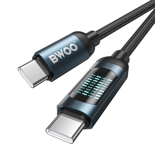 Кабел за данни и зареждане USB-C - USB-C BWOO BO-X304 Led, 60W, 1м, Черен
