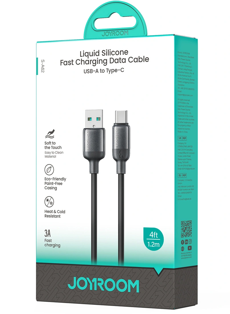 Кабел за данни и зареждане USB-A - USB-C Joyroom S-A62 Lively, 18W, 1.2м, Черен