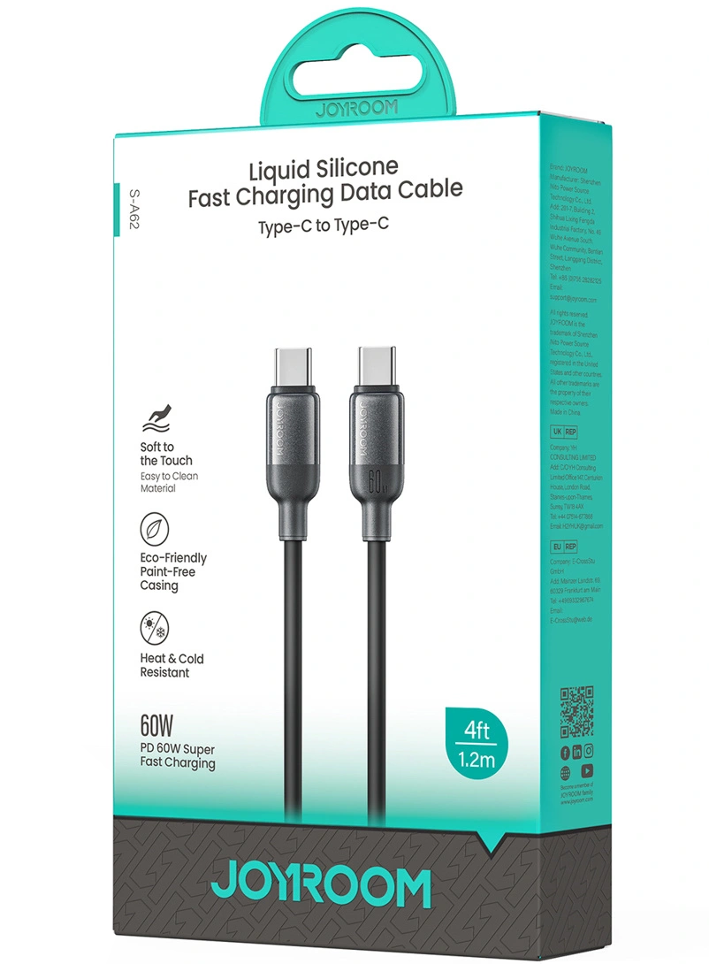 Кабел за данни и зареждане USB-C - USB-C Joyroom S-A62 Lively, 60W, 1.2м, Черен