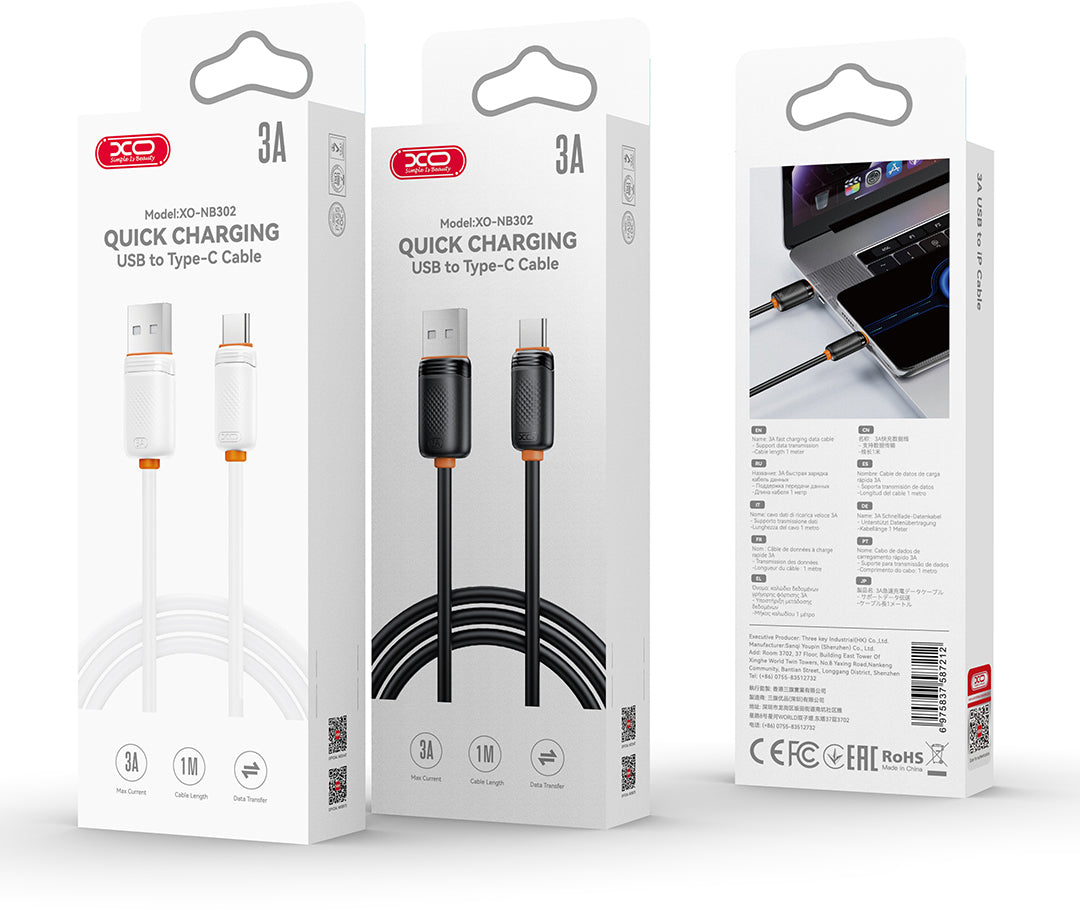 Кабел за данни и зареждане USB-A - USB-C XO Design NB302, 18W, 1м, бял