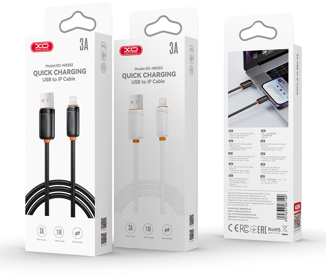 Кабел за данни и зареждане USB-A - USB-C XO Design NB302, 18W, 1м, Черен